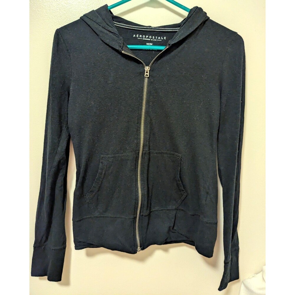 Aéropostale Womens Black Full Zip Hoodie Pockets Regular Size M
